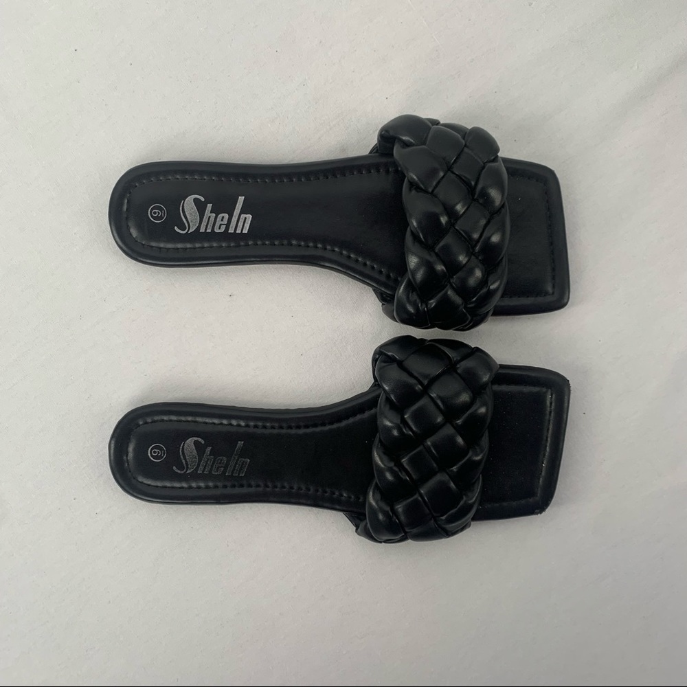 Sheln Faux Leather Braided Square Toe Sandals in Black Size 9 - Picture 2 of 8